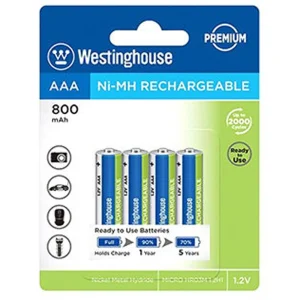 Westinghouse AAA Rechargeable NiMH 1.2V 800mAh – 4 per Card / HR03M 1.2H1