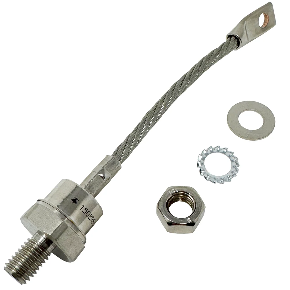696025 – Stud Mount Diode, 150A, M12 (1/2″) Stud, 600 PRV Negative Base w/Pigtail (Anode Stud)