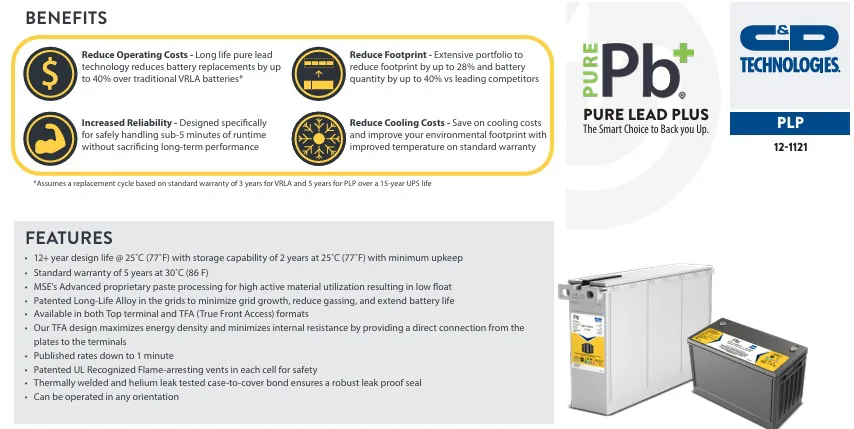 C&D UPS12-675PLPF Battery 12V Pure Lead Plus AGM VRLA UPS