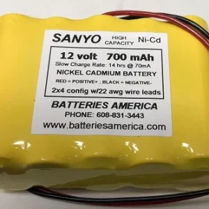 10N700AAC-C : 12 volt 700mAh NiCd Battery pack with wire leads