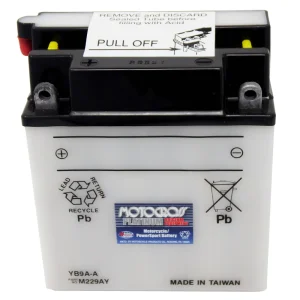 YB9A-A High Perf Conv 12V MC Battery, Dry Charged 9 AH, M229AY