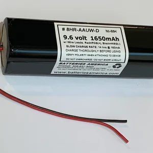 8HR-AAUW-D : 9.6v 1650mAh NiMH battery with wire leads