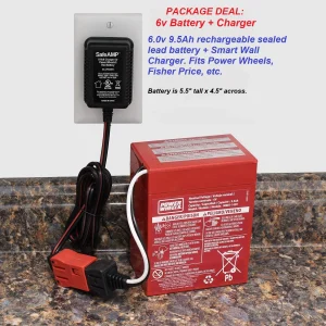 PKG-00801-0712 : 6.0v Battery + Smart Wall Charger for Power Wheels, Fisher Price, etc.