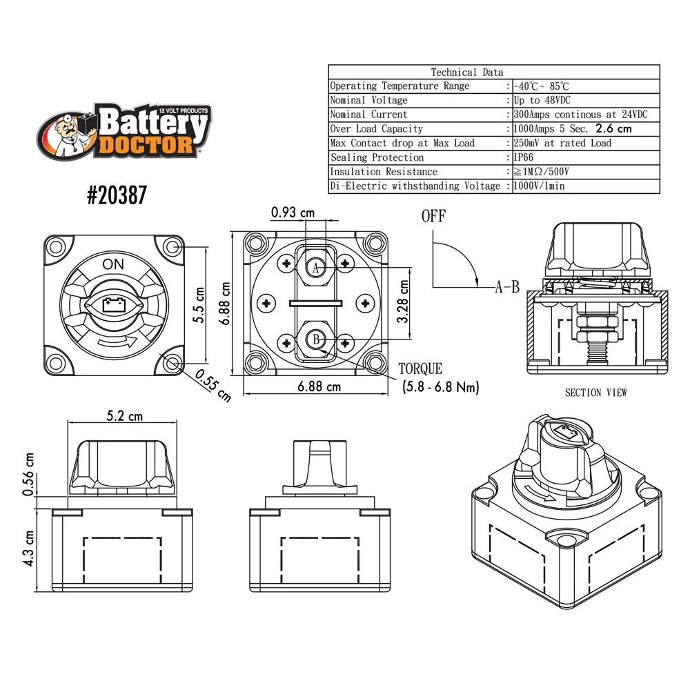20387 – Battery Doctor® Single Battery Mini Master Disconnect Switch – ON/OFF