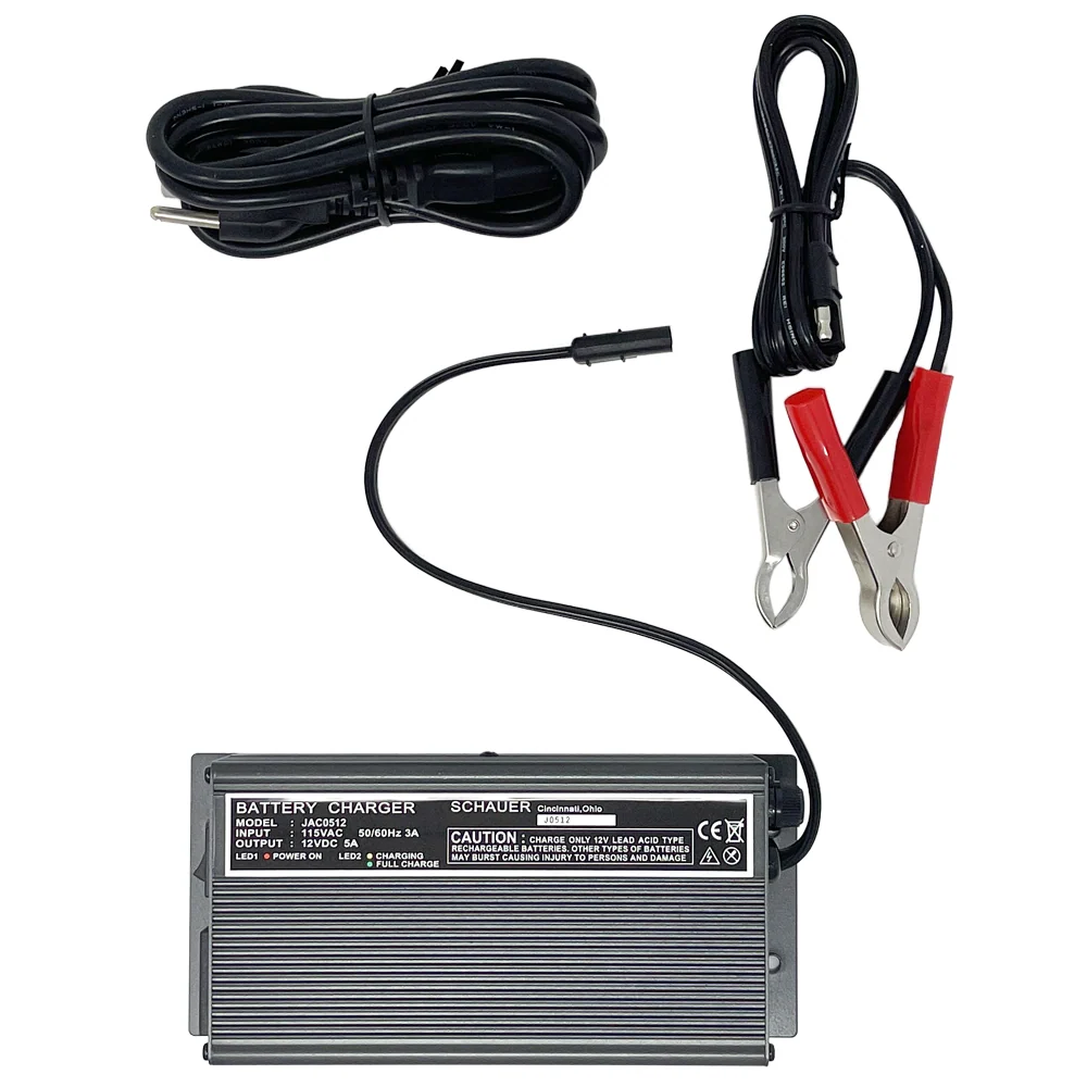 JAC0512-C – Schauer 12V, 5A Fully Automatic Electronic Charger/Maintainer – 115VAC – Battery Clips