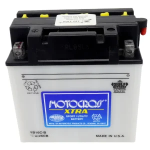 YB16C-B High Perf Conv 12V MC Battery, Dry Charged 19 AH, M226CB