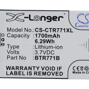 CS-CTR771XL : Battery for Casio GzOne Commando C771, C771 – Replaces Casio BTR771B