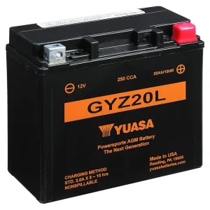 Yuasa GYZ20L High Performance 12V AGM MC Battery, Factory Activated, 20 AH, 250 CCA M720GZ