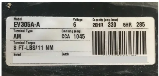EV305A-A Discover Battery 6 Volt 330 Amp Hour