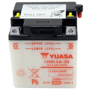 12N5.5A-3B Conv 12V MC Battery, Dry Charged 5.5 AH, M22A5B