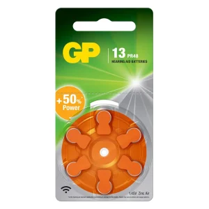 GP-13HA-6 – GP Size 13 Orange Tab Hearing Aid Batteries – card of 6