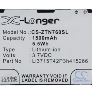 CS-ZTN760SL : Battery for Telenor Touch Plus – Replaces ZTE Li3715T42P3h415266