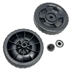 696567 – 2 Wheel Kit – 6″ for 1/2″ Axle, Black Plastic Wheels w/ Rubber Tread, includes Axle Caps