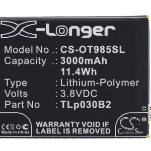 CS-OT985SL : Battery for Vodafone Smart 4 Power, OT-985N – Replaces Vodafone TLp030B2