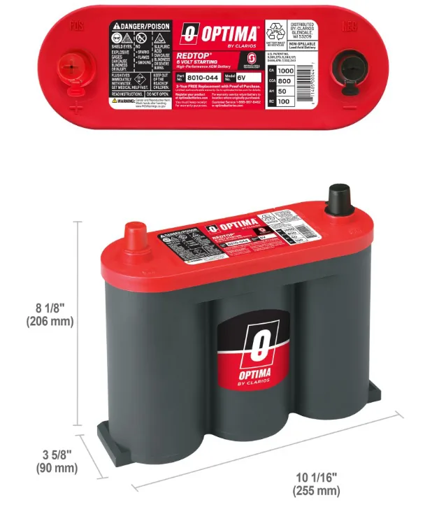 Optima 850/6 RedTop 6 Volt AGM Battery 8010-044