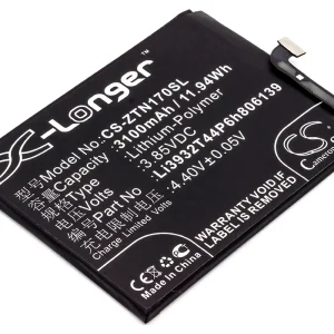 CS-ZTN170SL : Battery for ZTE Nubia Z17, Nubia Z17 Dual SIM, Nubia Z17 Dual SIM TD-LTE and others – Replaces ZTE Li3932T44P6h806139