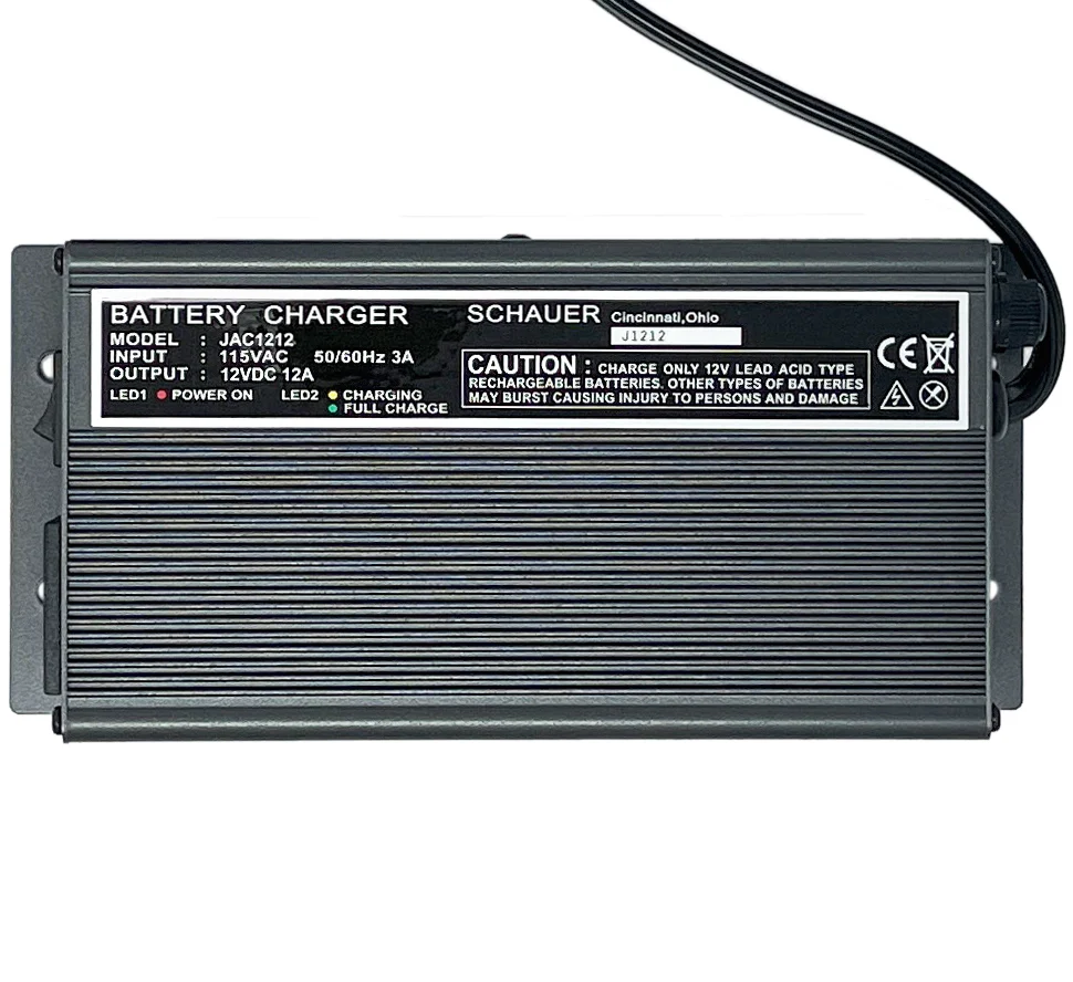 JAC1212-C – Schauer 12V, 12A Fully Automatic Electronic Charger/Maintainer – 115VAC – Battery Clips